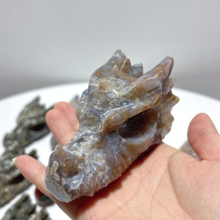 11 Pieces Large Colorful Moss Agate Dragon Head Carving