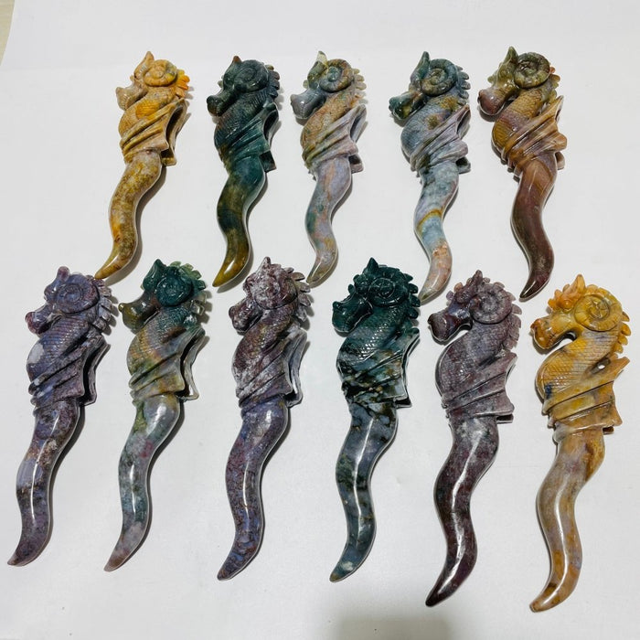 11 Pieces Ocean Jasper Seahorse Carving