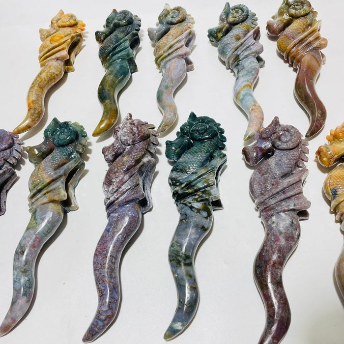 11 Pieces Ocean Jasper Seahorse Carving