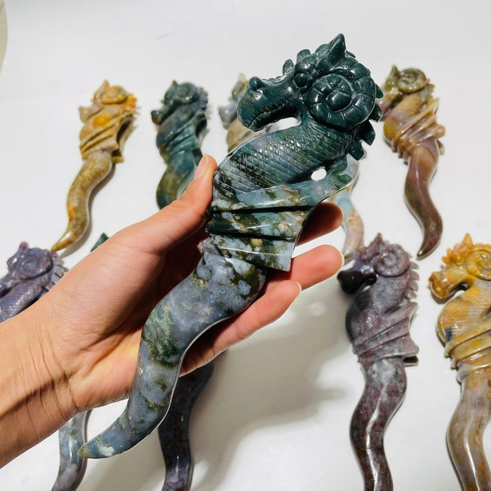 11 Pieces Ocean Jasper Seahorse Carving