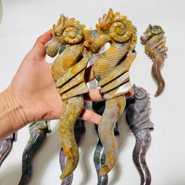 11 Pieces Ocean Jasper Seahorse Carving