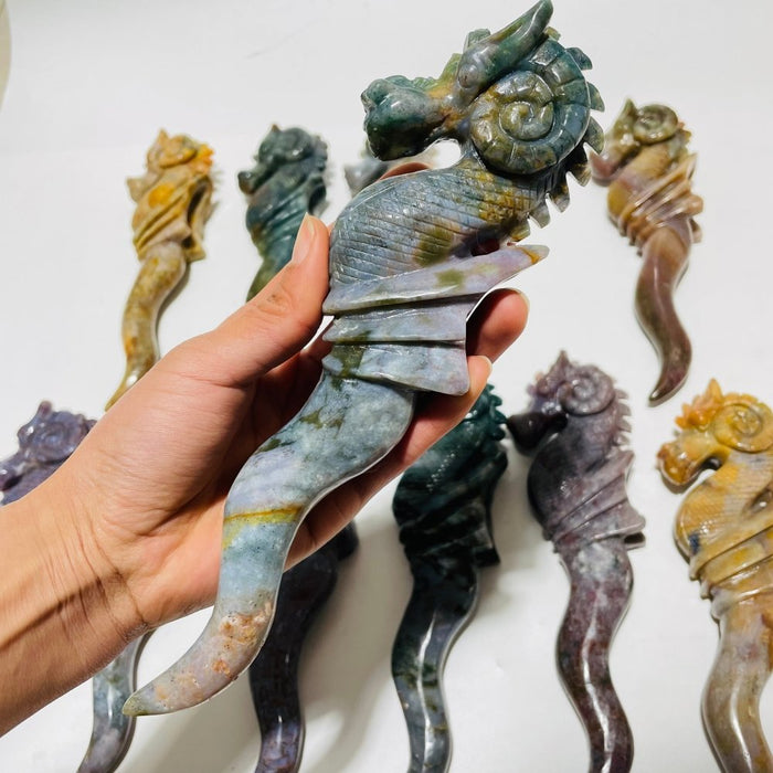 11 Pieces Ocean Jasper Seahorse Carving