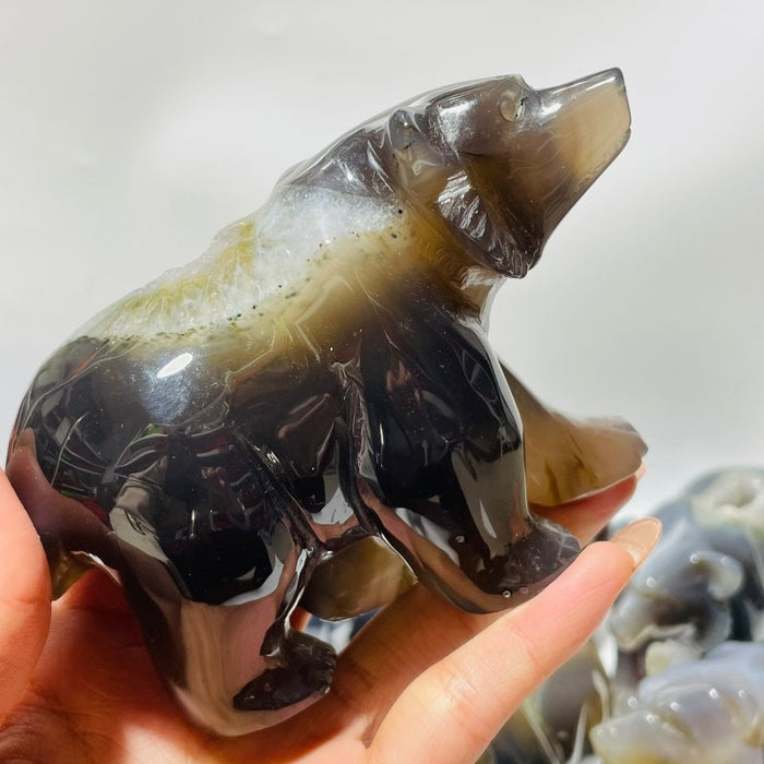 12 Pieces Beautiful Geode Druzy Agate Bear Carving