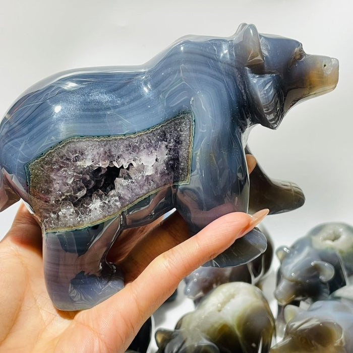 12 Pieces Beautiful Geode Druzy Agate Bear Carving
