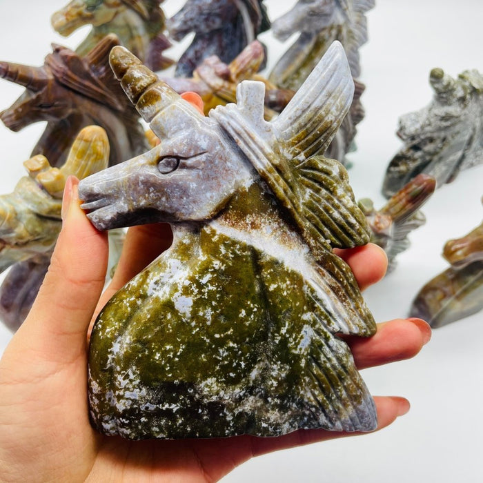 12 Pieces Beautiful Ocean Jasper Unicorn Carving