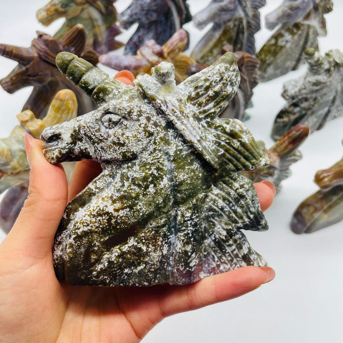 12 Pieces Beautiful Ocean Jasper Unicorn Carving