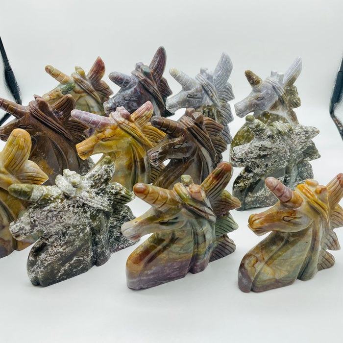 12 Pieces Beautiful Ocean Jasper Unicorn Carving