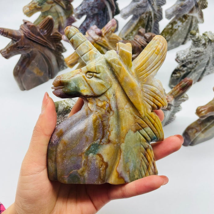 12 Pieces Beautiful Ocean Jasper Unicorn Carving