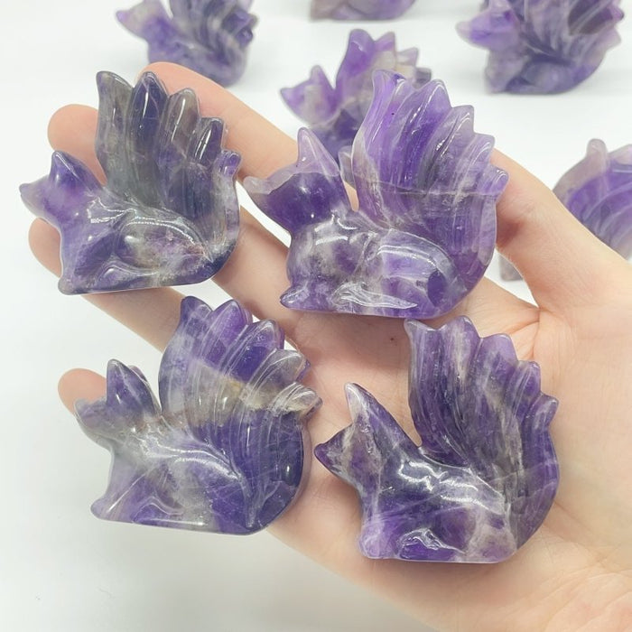 12 Pieces Chevron Amethyst Nine-Tailed Fox Carving