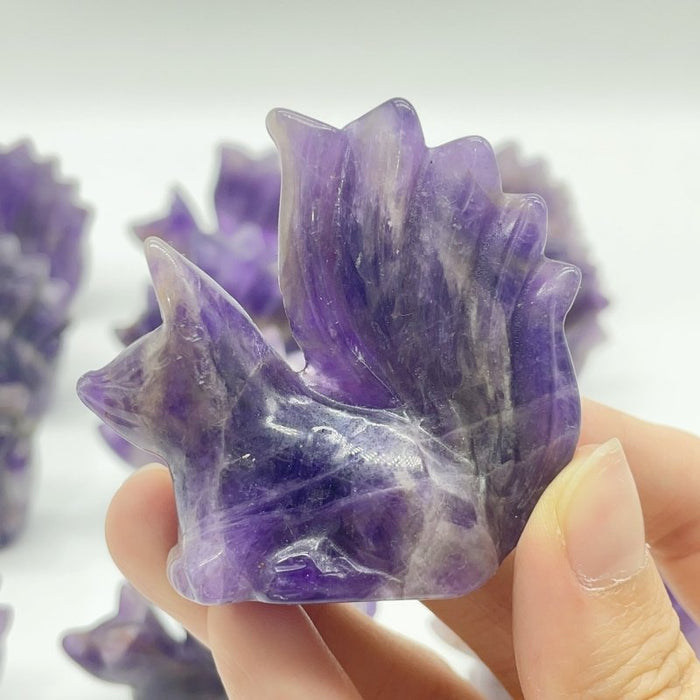 12 Pieces Chevron Amethyst Nine-Tailed Fox Carving