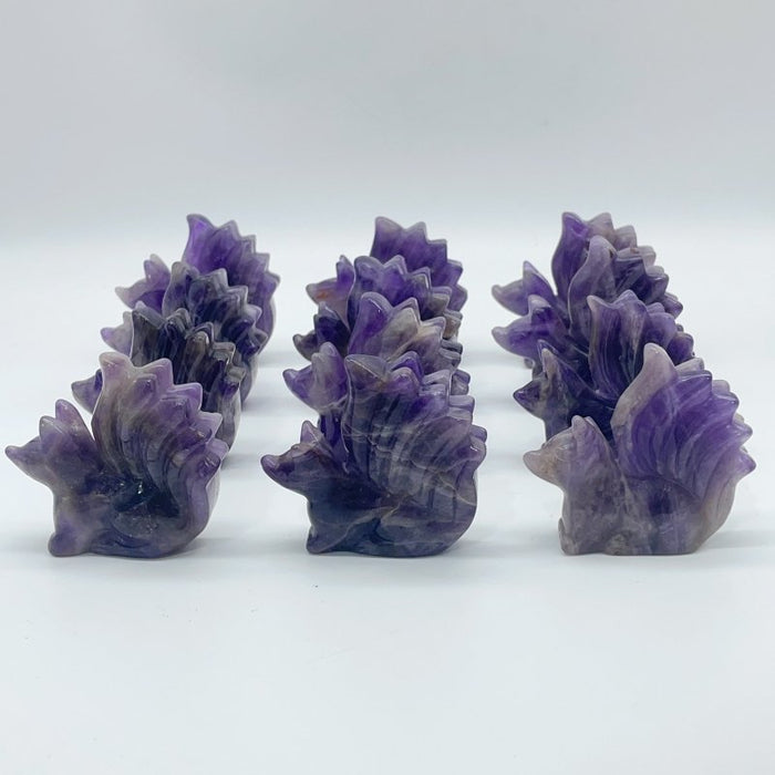 12 Pieces Chevron Amethyst Nine-Tailed Fox Carving