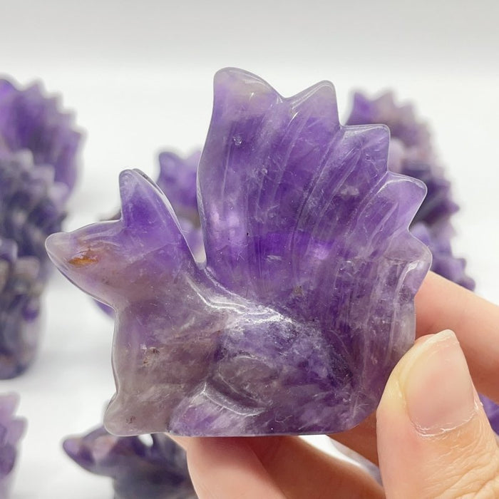 12 Pieces Chevron Amethyst Nine-Tailed Fox Carving