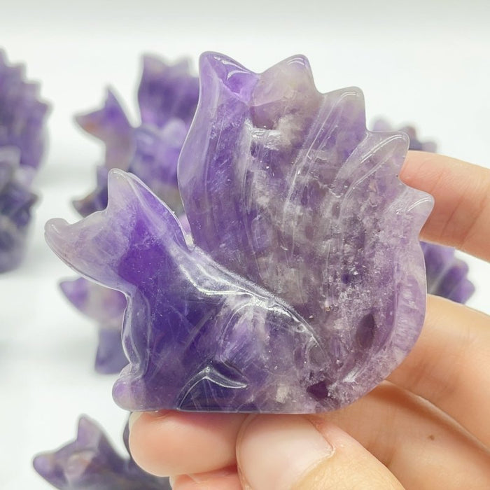 12 Pieces Chevron Amethyst Nine-Tailed Fox Carving