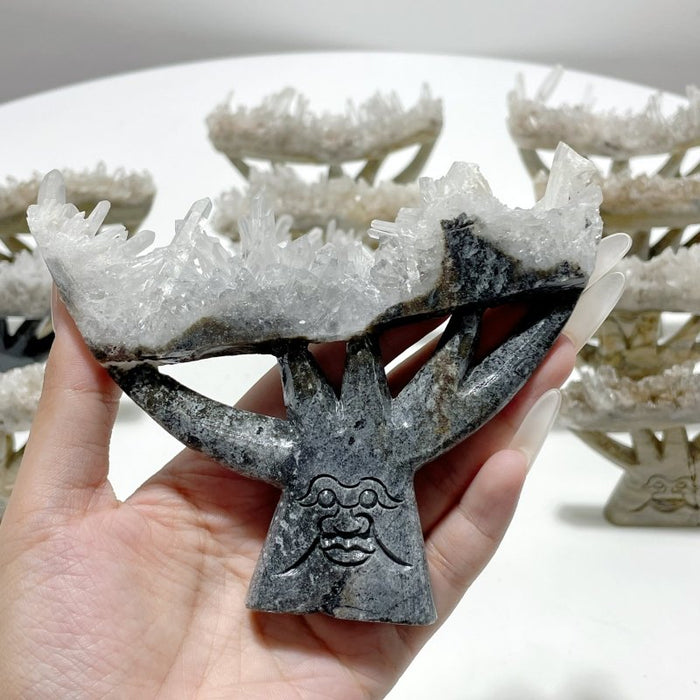 12 Pieces Clear Quartz Cluster Dendroid Guard Carving