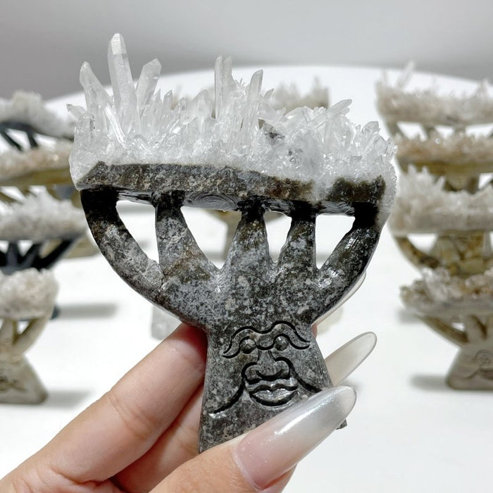 12 Pieces Clear Quartz Cluster Dendroid Guard Carving