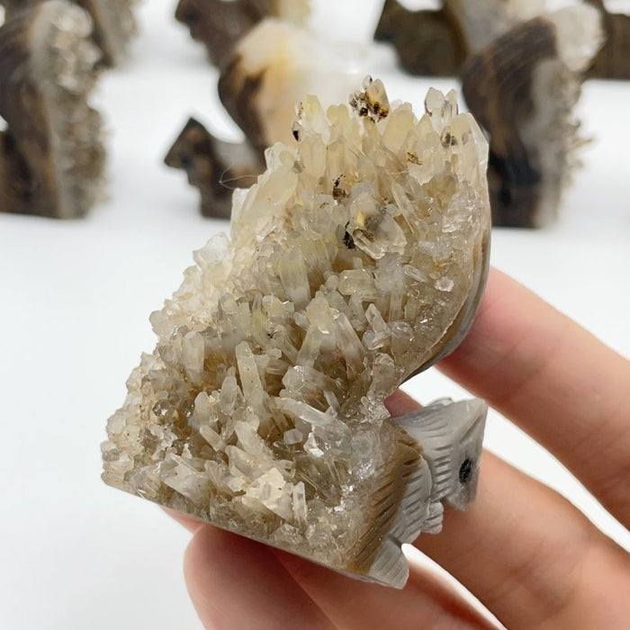 12 Pieces Clear Quartz Cluster Squirrel Carving