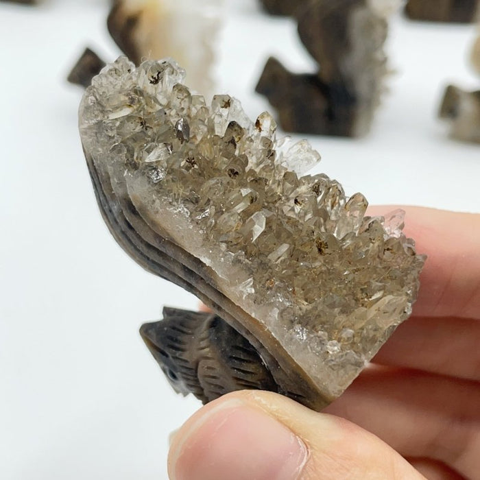 12 Pieces Clear Quartz Cluster Squirrel Carving