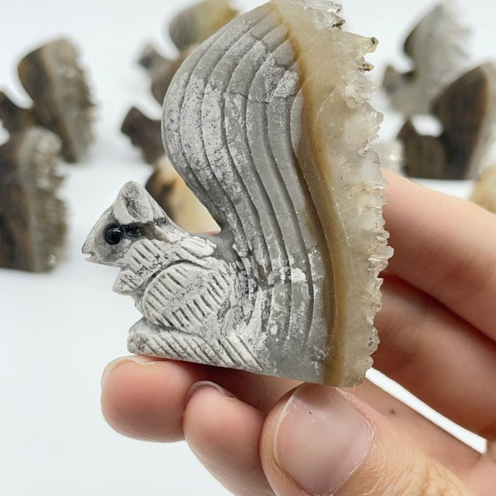 12 Pieces Clear Quartz Cluster Squirrel Carving
