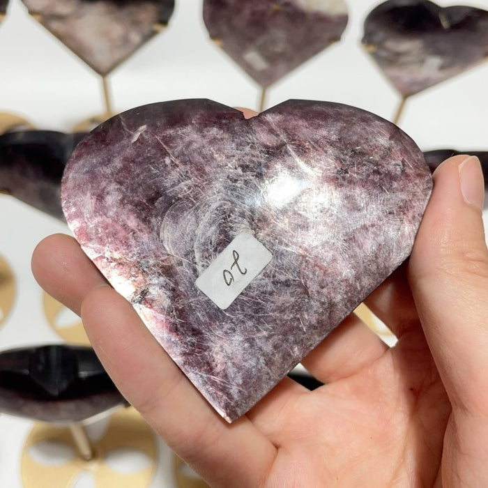 12 Pieces High Quality Flash Lepidolite Heart With Stand