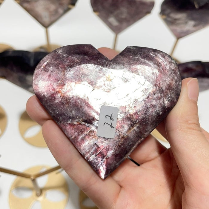 12 Pieces High Quality Flash Lepidolite Heart With Stand