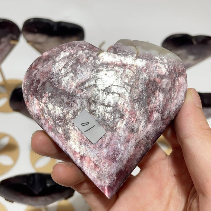12 Pieces High Quality Flash Lepidolite Heart With Stand