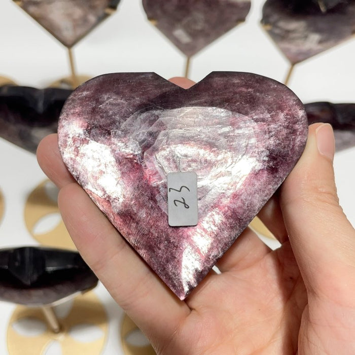 12 Pieces High Quality Flash Lepidolite Heart With Stand