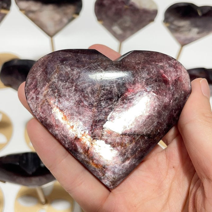 12 Pieces High Quality Flash Lepidolite Heart With Stand