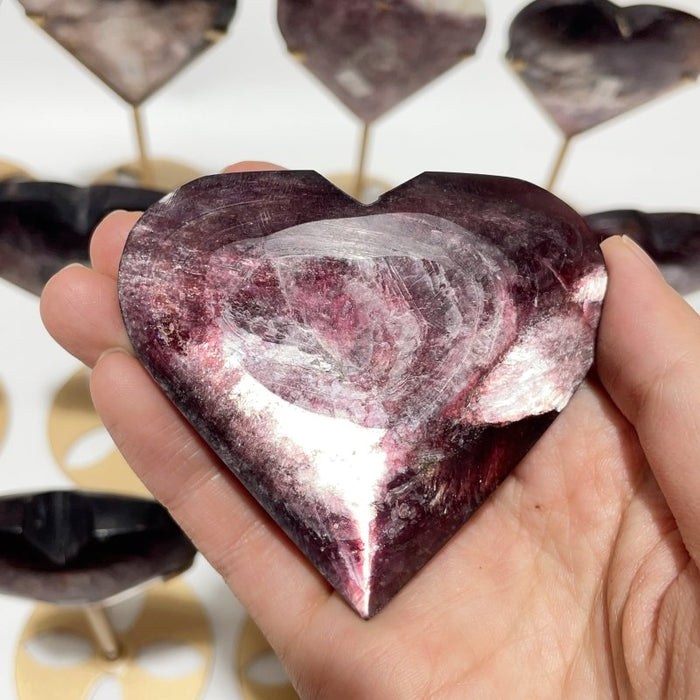 12 Pieces High Quality Flash Lepidolite Heart With Stand