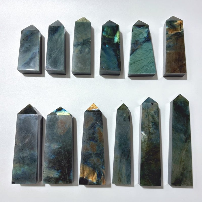 12 Pieces High Quality Large Labradorite Four-Sided Tower