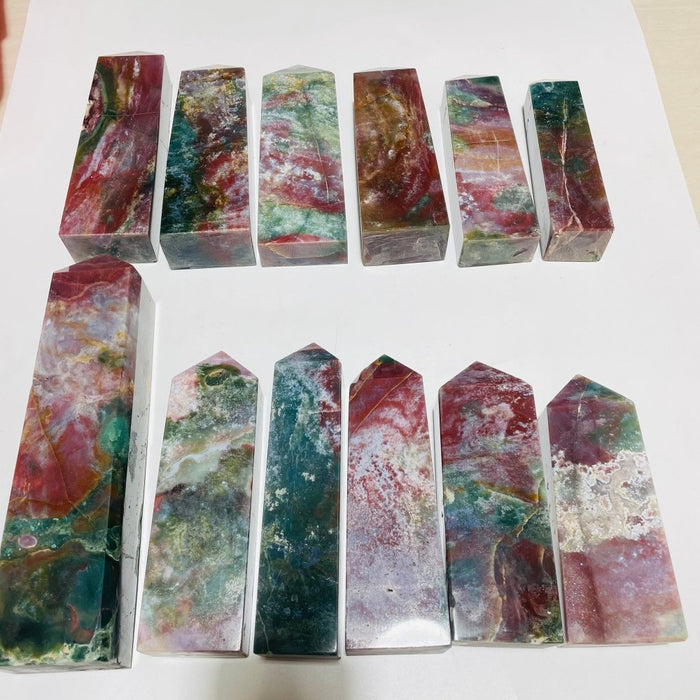 12 Pieces High Quality Ocean Jasper Four-Sided Tower Points