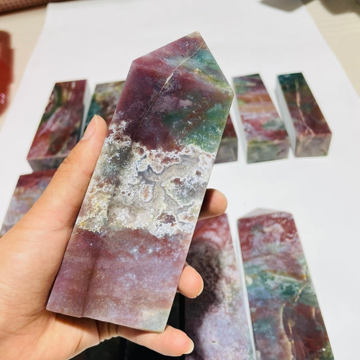 12 Pieces High Quality Ocean Jasper Four-Sided Tower Points