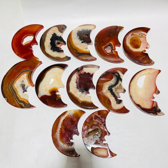 12 Pieces Large Carnelian Moon Face Carving