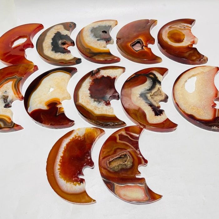 12 Pieces Large Carnelian Moon Face Carving