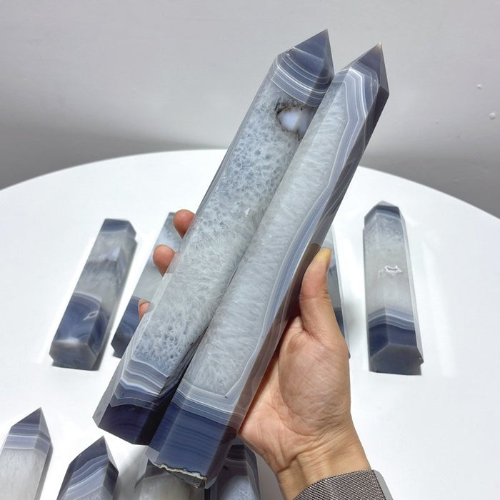 12 Pieces Large Stripe Agate Mixed Quartz Tower