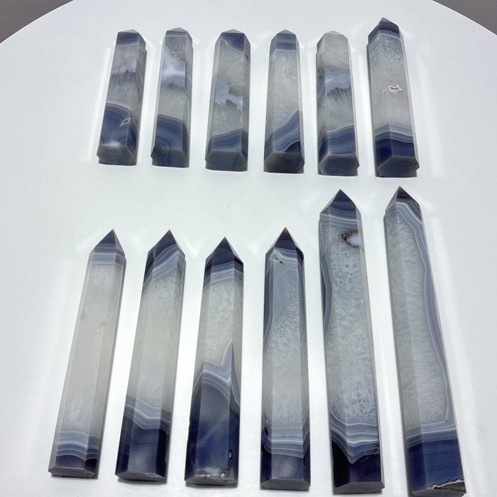 12 Pieces Large Stripe Agate Mixed Quartz Tower