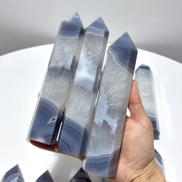 12 Pieces Large Stripe Agate Mixed Quartz Tower
