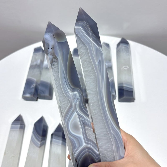 12 Pieces Large Stripe Agate Mixed Quartz Tower