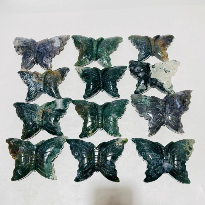 12 Pieces Moss Agate Butterfly Carving