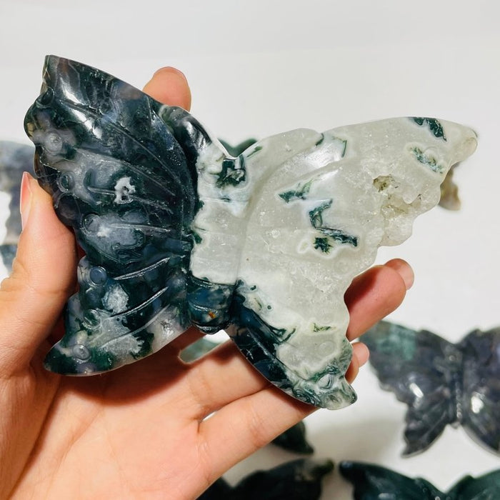 12 Pieces Moss Agate Butterfly Carving
