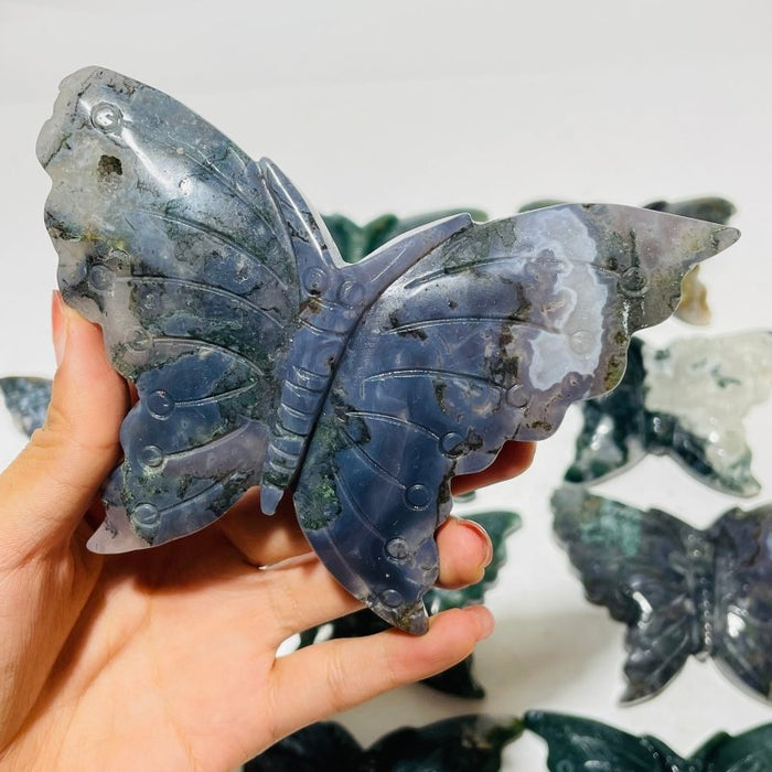 12 Pieces Moss Agate Butterfly Carving