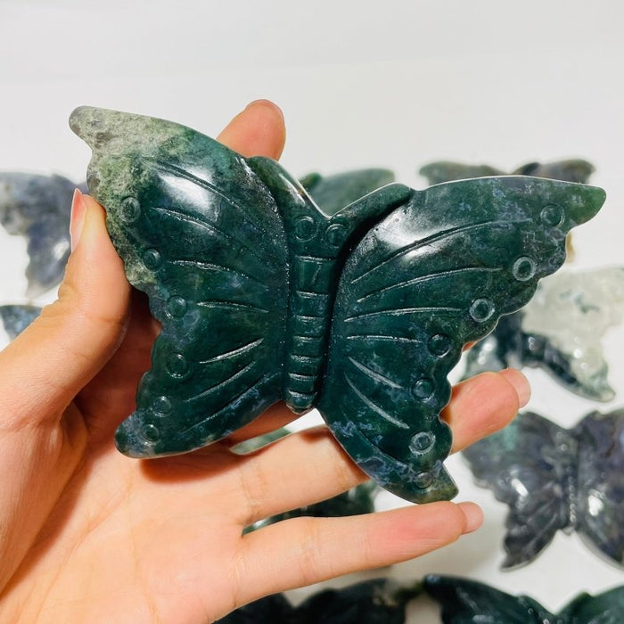 12 Pieces Moss Agate Butterfly Carving