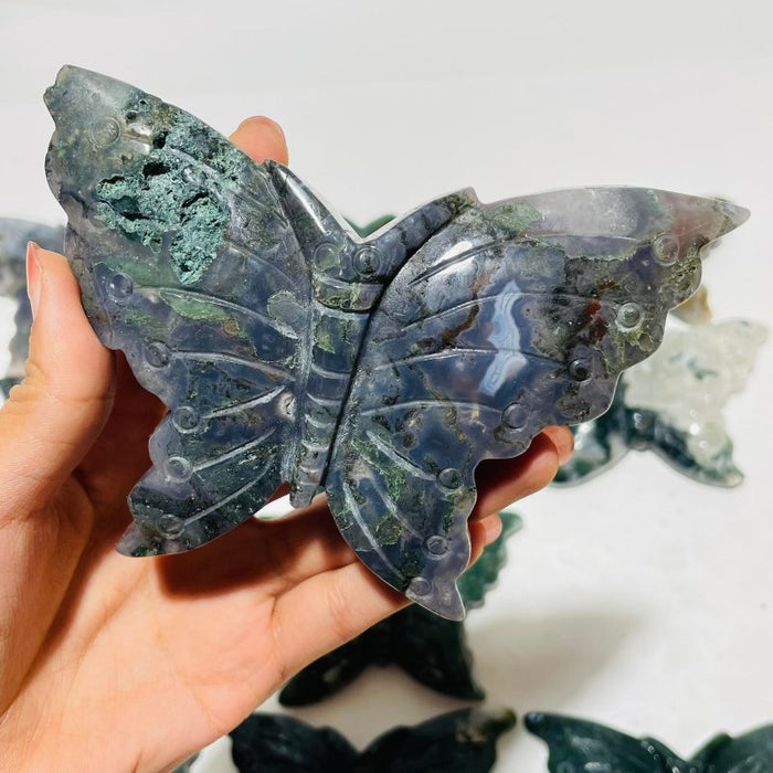 12 Pieces Moss Agate Butterfly Carving