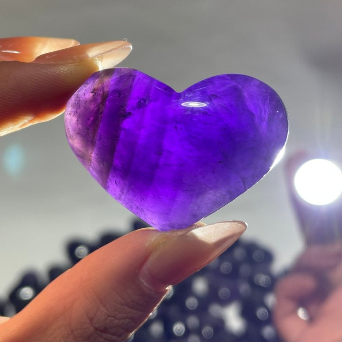 127 Pieces High Quality Deep Purple Chevron Amethyst Heart Crystal