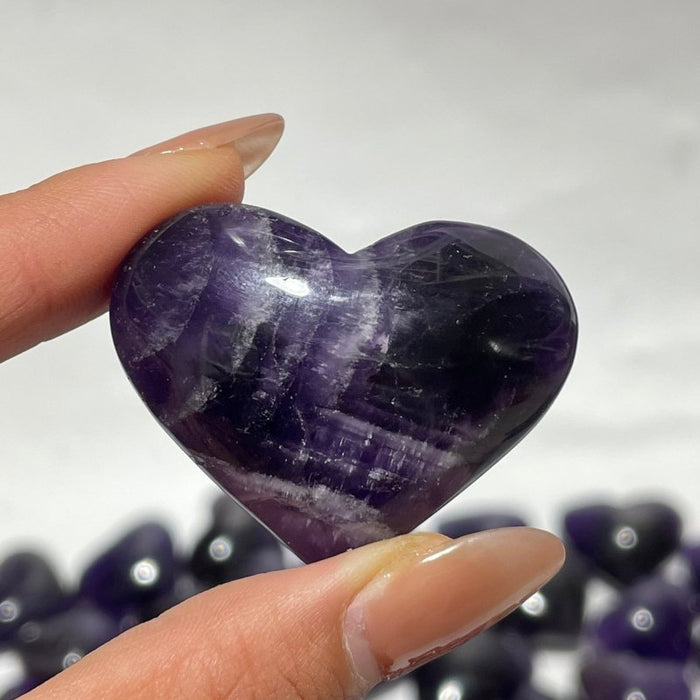 127 Pieces High Quality Deep Purple Chevron Amethyst Heart Crystal