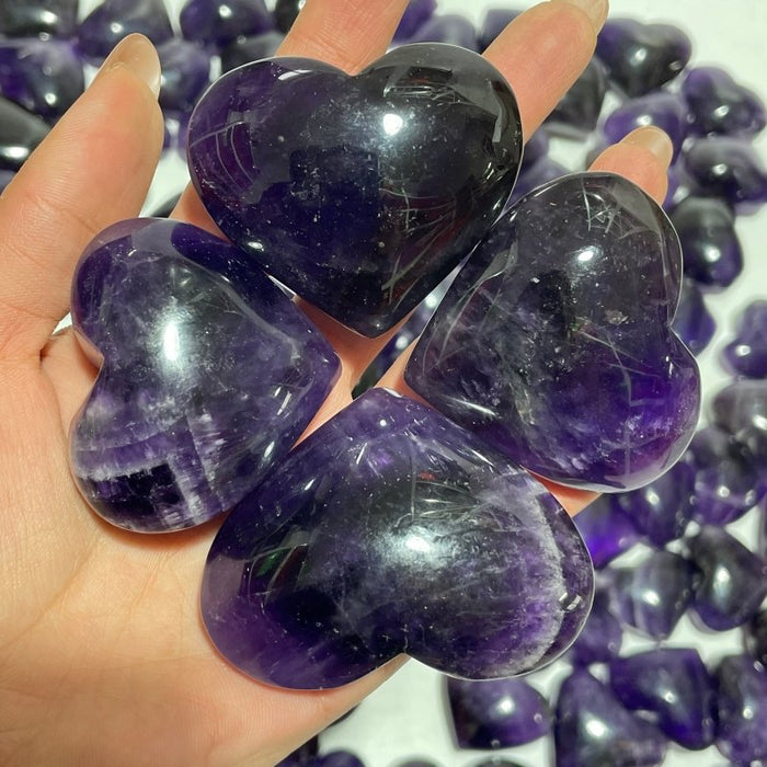 127 Pieces High Quality Deep Purple Chevron Amethyst Heart Crystal
