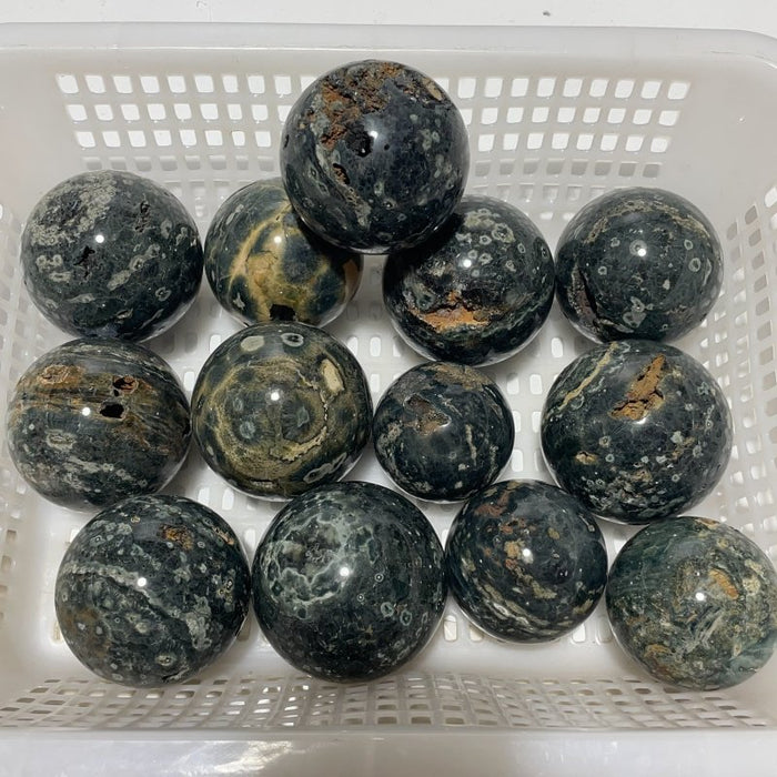 13 Pieces Beautiful Green Sea Jasper Crystal Spheres