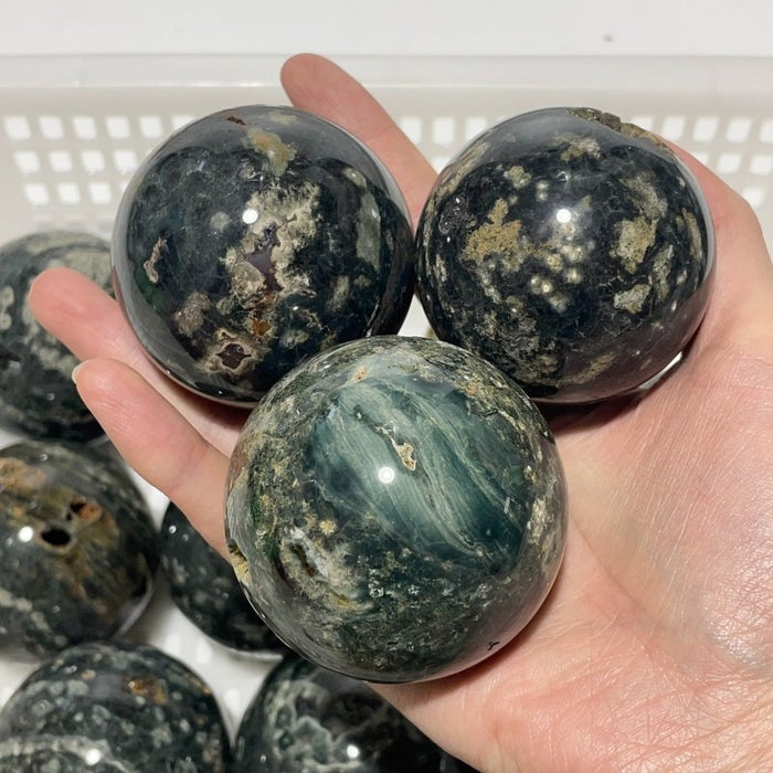 13 Pieces Beautiful Green Sea Jasper Crystal Spheres