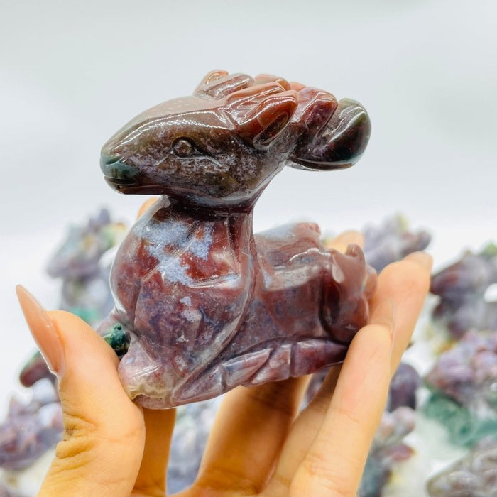 13 Pieces Beautiful Ocean Jasper Sika Deer Carving