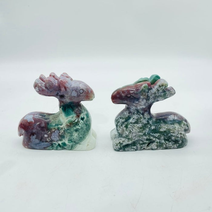 13 Pieces Beautiful Ocean Jasper Sika Deer Carving