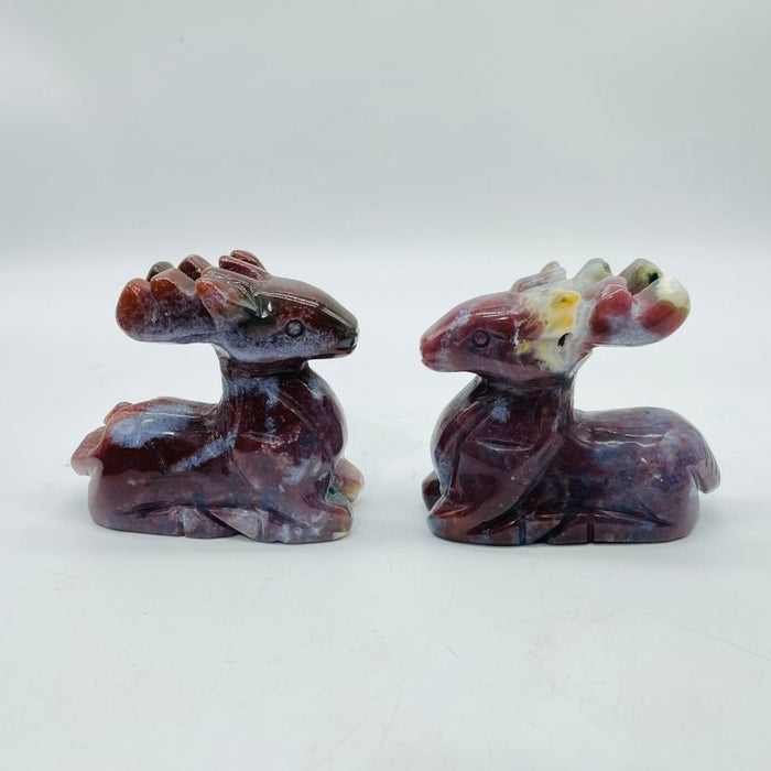 13 Pieces Beautiful Ocean Jasper Sika Deer Carving